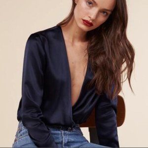 Sexy 100% silk plunging neckline body suit, Reformation, Size L